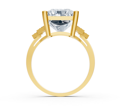 Modern radiant diamond ring with lab diamonds in 14K yellow gold