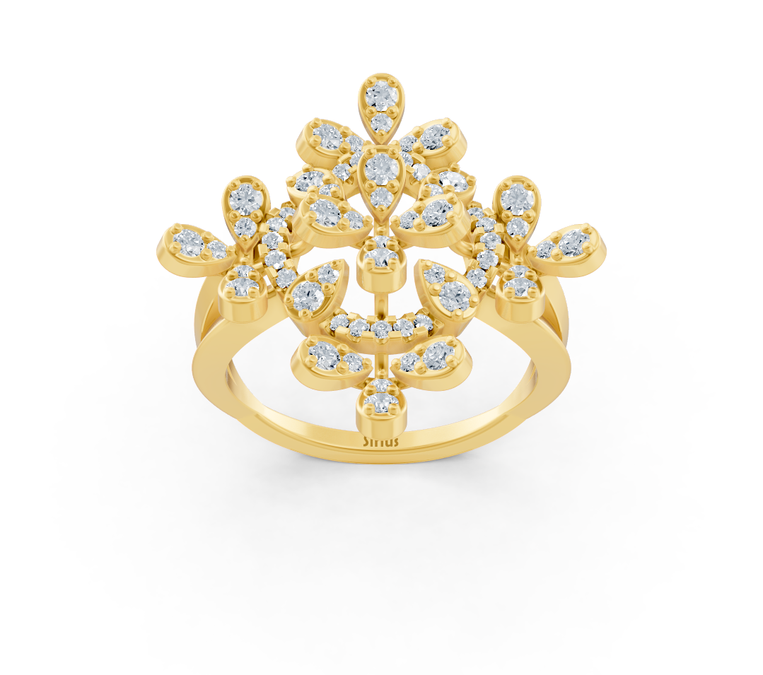 Yellow gold ring with round diamonds in textured design