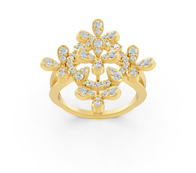 Yellow gold ring with round diamonds in textured design