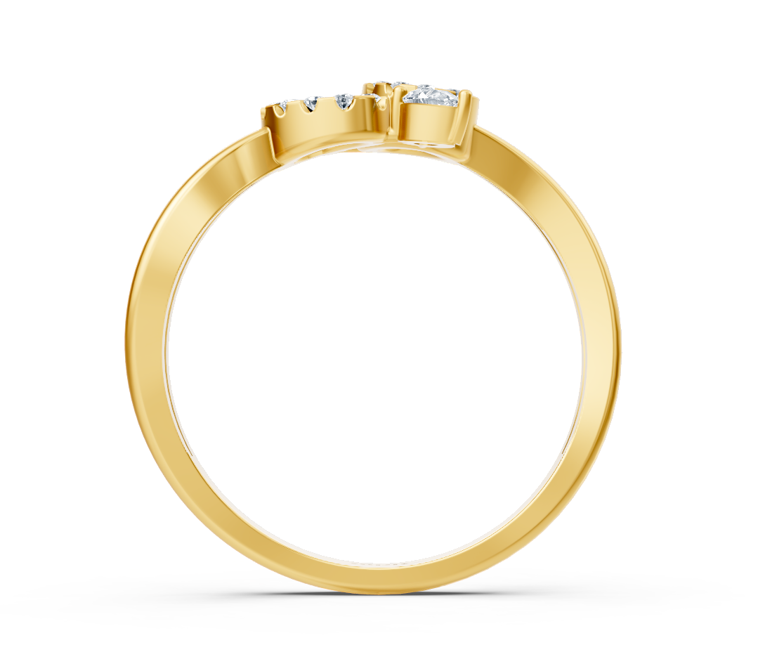 Yellow gold ring with double circle design and pear diamonds