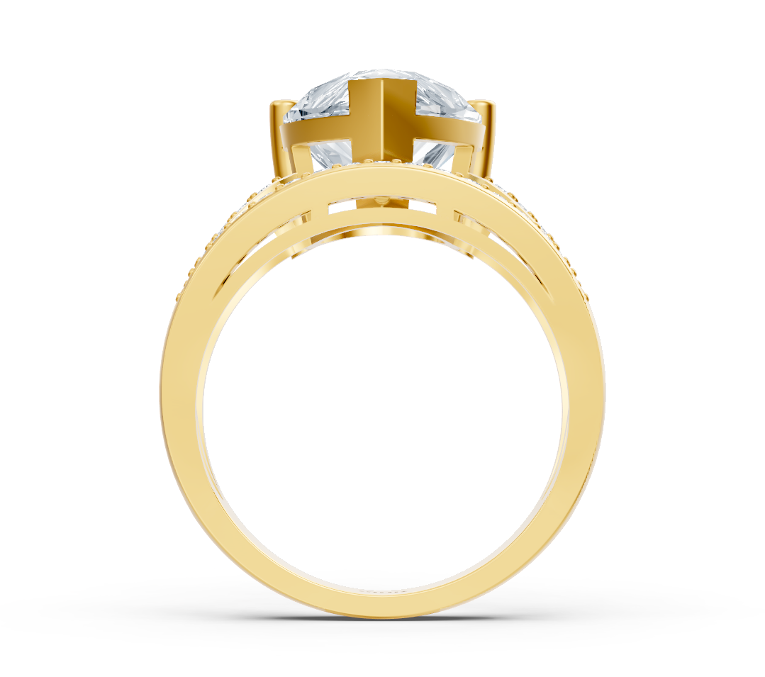 Şık sarı altın yüzük, armut ve yuvarlak laboratuvar yapımı elmas – 5,56 ct