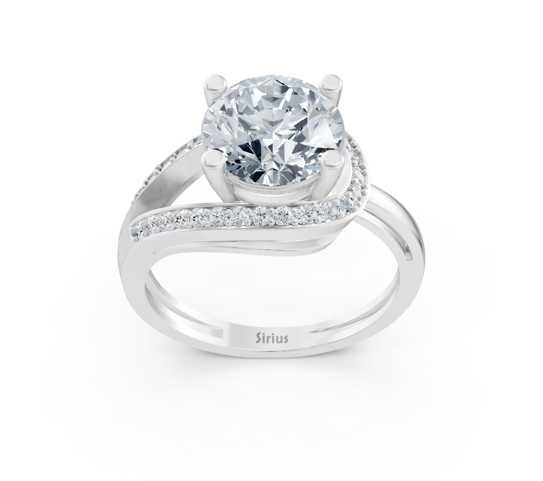 Elegant solitaire ring with split band and pavé lab diamonds