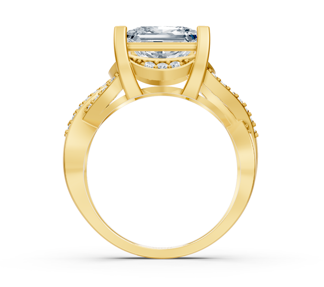 Gelbgold-Ring mit laborgezüchtetem Princess- und Runddiamant – 3,51 ct