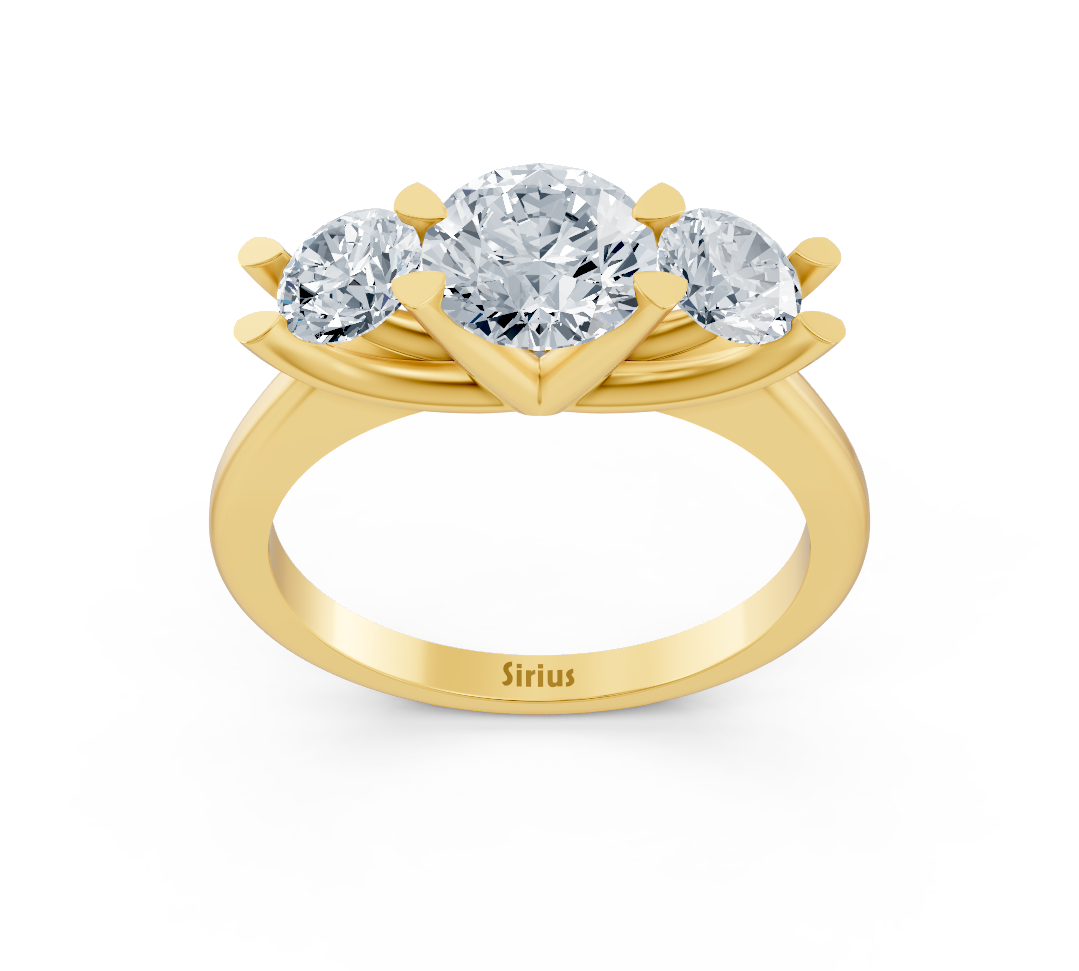 Dreistein-Ring aus Gelbgold mit Labor-Diamanten