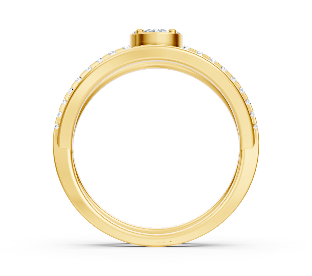 Yellow gold ring in baroque style with lab diamonds