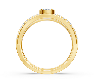 Yellow gold ring in baroque style with lab diamonds