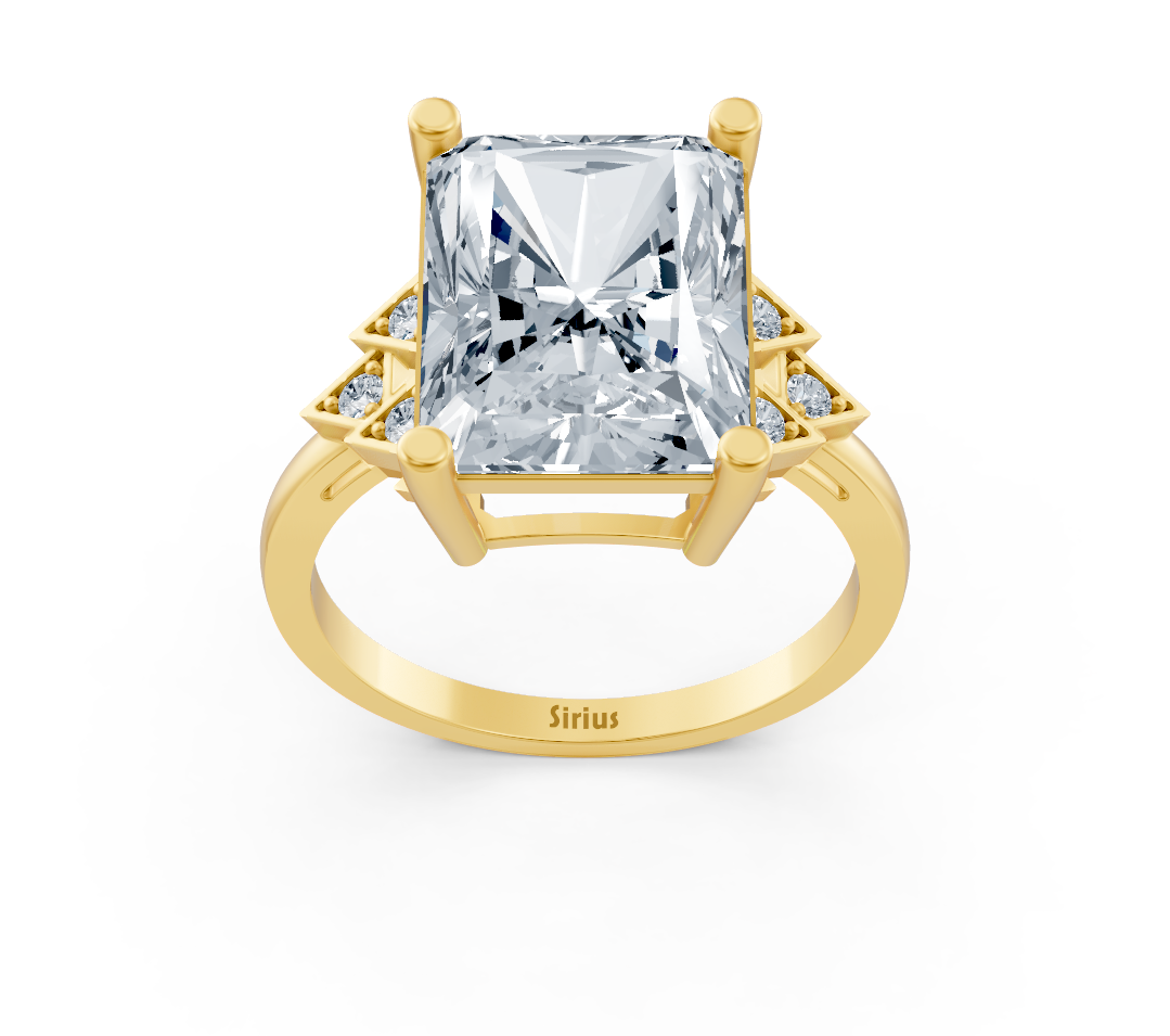 14K Sarı Altın içinde laboratuvar pırlantaları bulunan modern radyant pırlanta yüzük - Rosy Lab Diamonds'ın yüksek kaliteli Mücevher'i