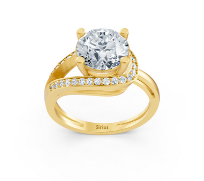 Strahlender Solitärring aus Gelbgold mit Pavé-Labordiamanten