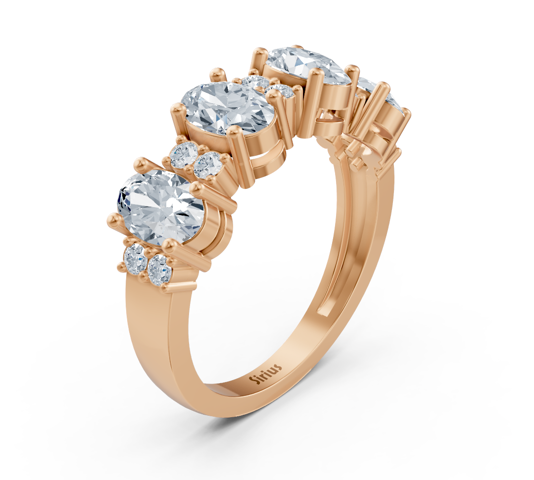 Bague multipierres en Or Rose avec diamants de laboratoire ovales et ronds – bijoux haut de gamme de Rosy Lab Diamonds