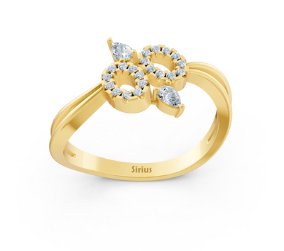 Yellow gold ring with double circle design and pear diamonds