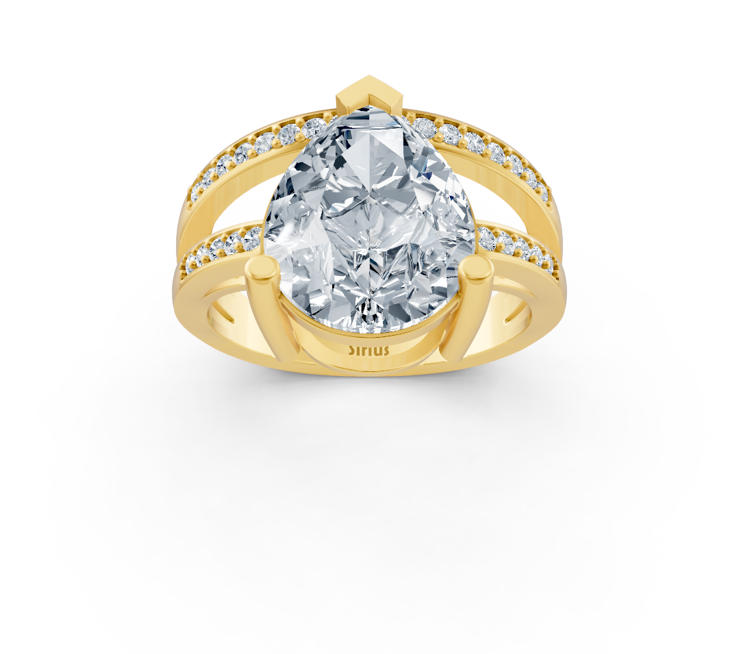 Şık sarı altın yüzük, armut ve yuvarlak laboratuvar yapımı elmas – 5,56 ct
