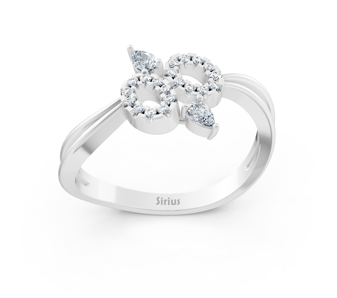 Weißgoldener Ring mit Doppelkreis-Design und Pear-Diamanten