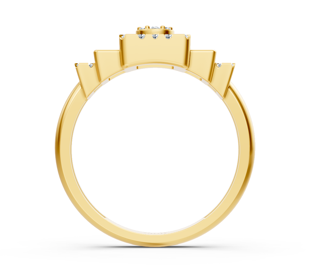 Yellow gold ring with architectural diamond design
