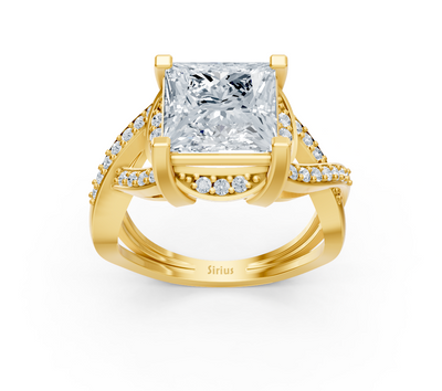 Gelbgold-Ring mit laborgezüchtetem Princess- und Runddiamant – 3,51 ct
