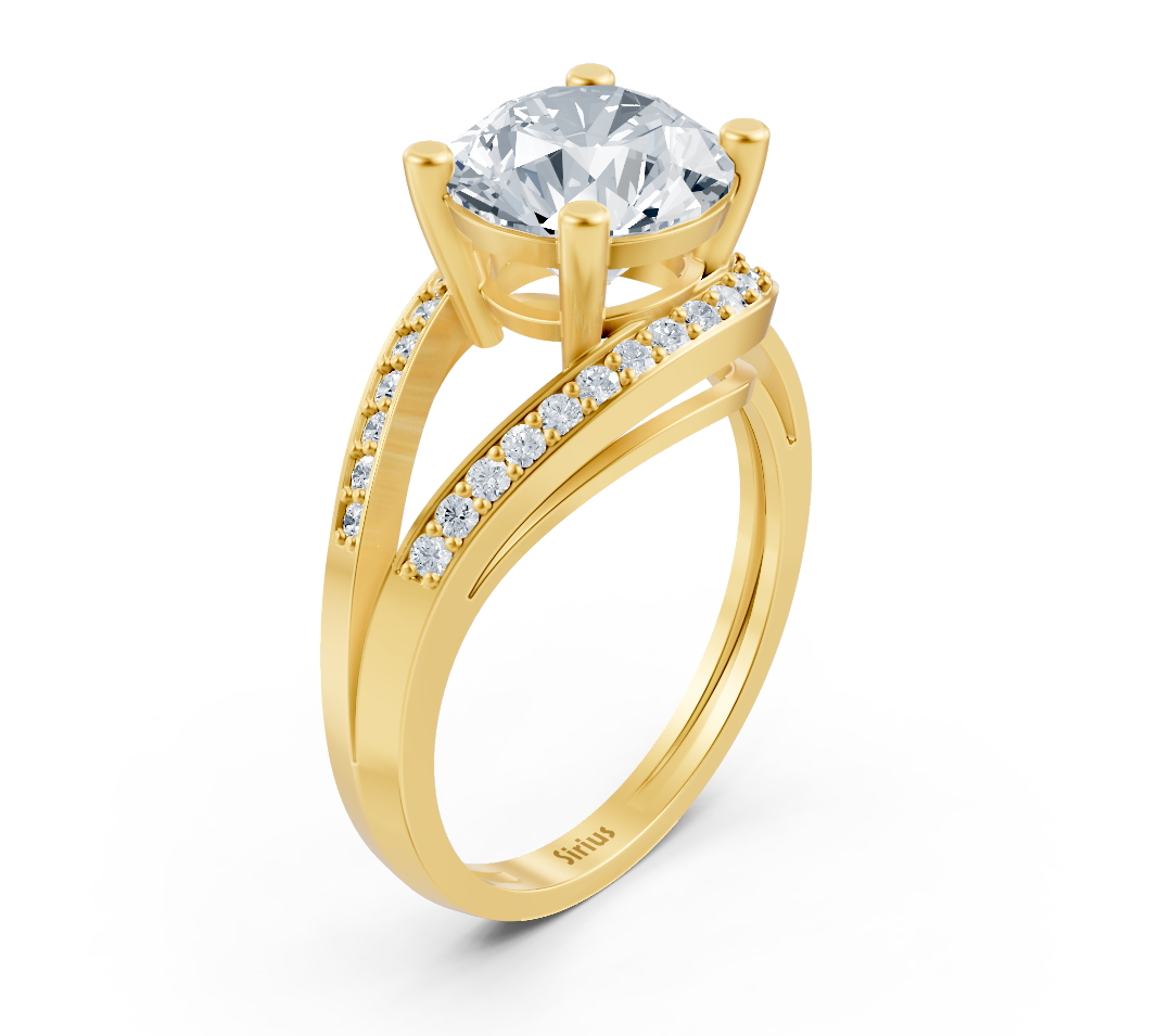 Strahlender Solitärring aus Gelbgold mit Pavé-Labordiamanten