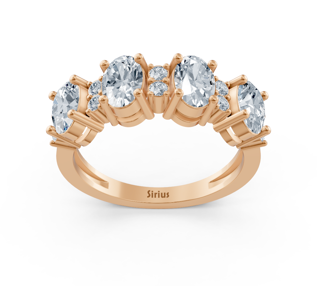 Bague multipierres en Or Rose avec diamants de laboratoire ovales et ronds – bijoux haut de gamme de Rosy Lab Diamonds