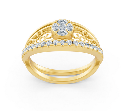 Yellow gold ring in baroque style with lab diamonds