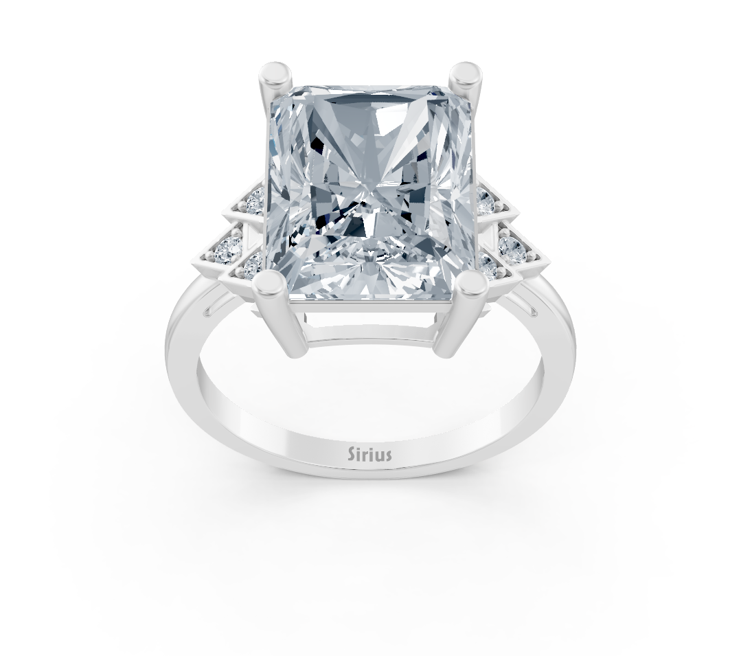 14K Beyaz Altın'da laboratuvar pırlantalarıyla modern Radiant pırlanta yüzük - Rosy Lab Diamonds'tan yüksek kaliteli Mücevher