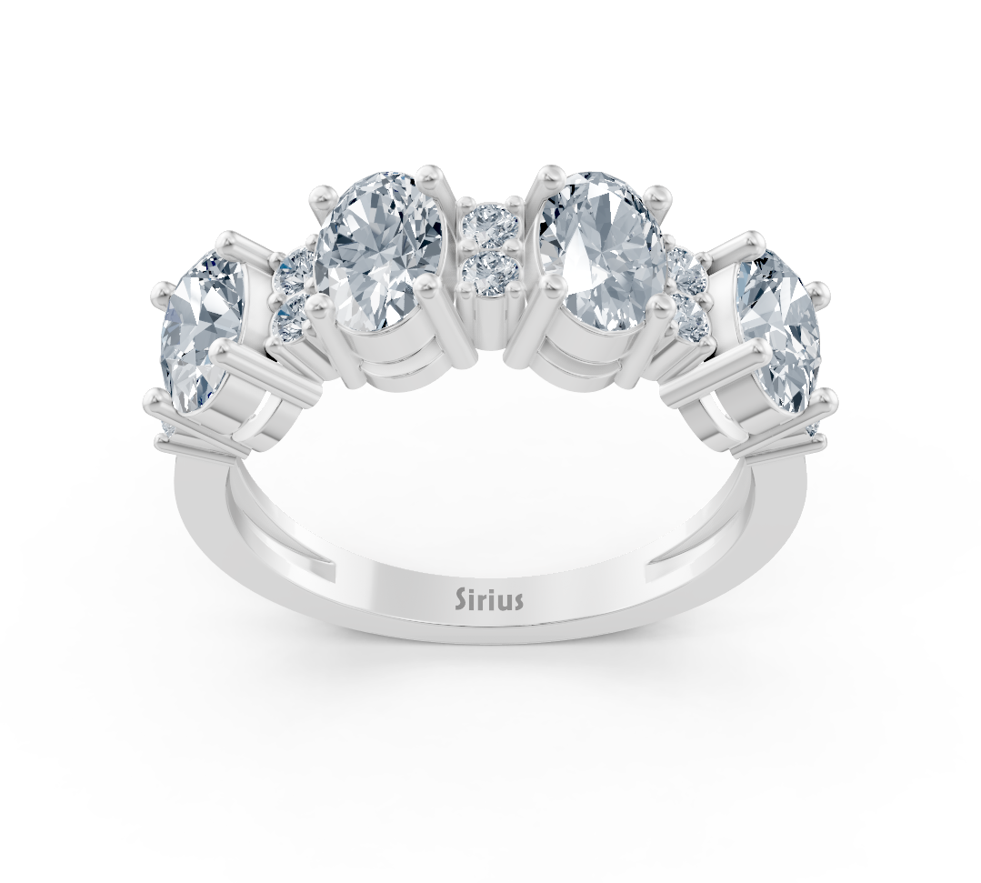 Élégante bague multi-pierres en or blanc avec diamants de laboratoire ovales et ronds