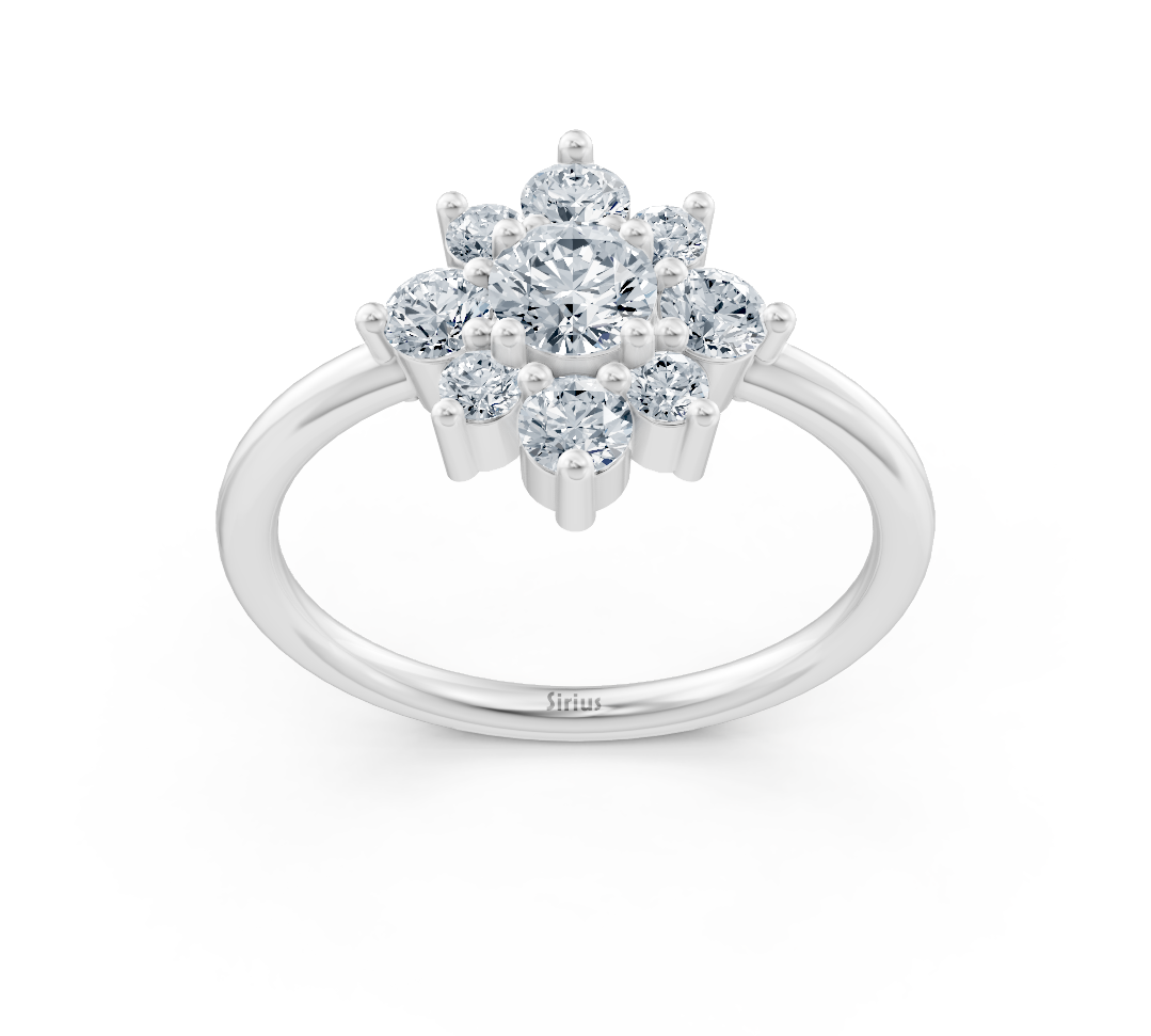 Weißgold-Blumenring mit rund geschliffenen Labor-Diamanten