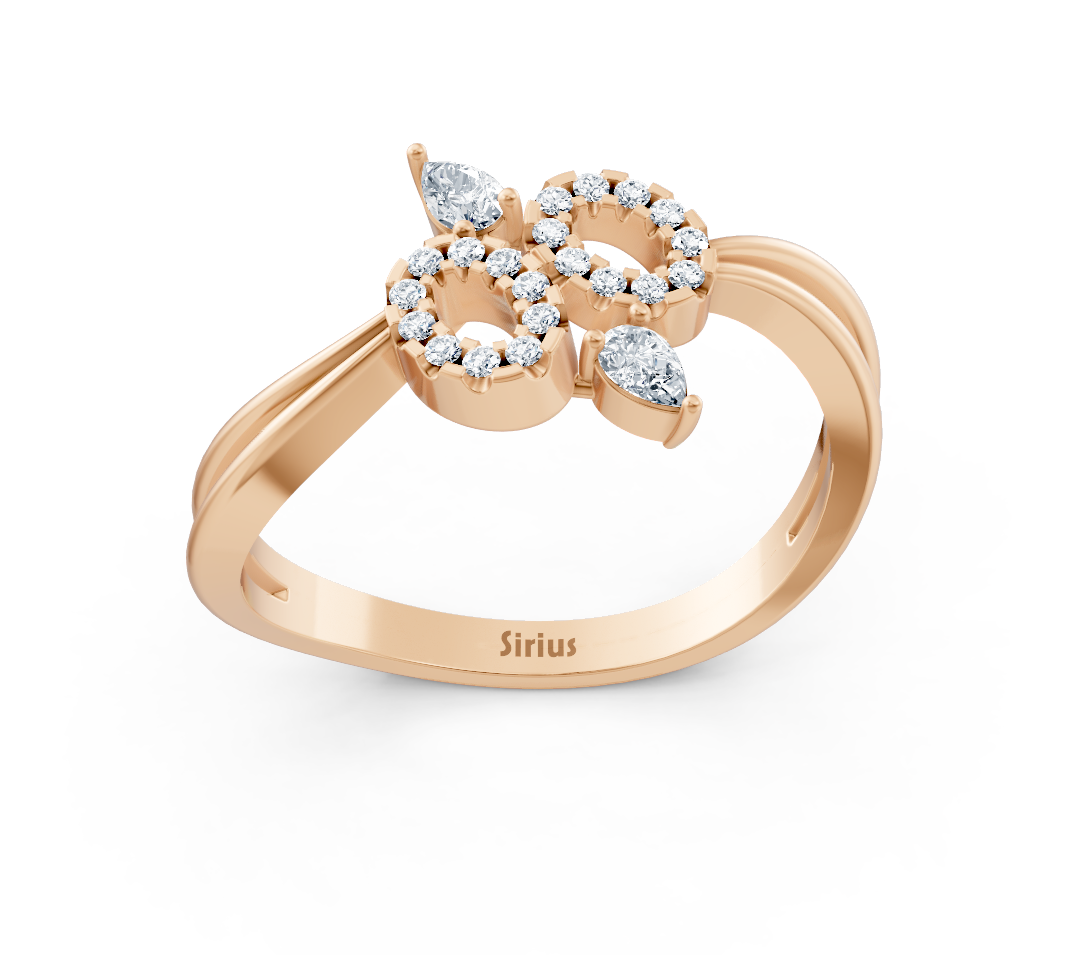 Rose gold ring with a double-circle design and pear-shaped diamonds – high-quality Jewelry from Rosy Lab Diamonds