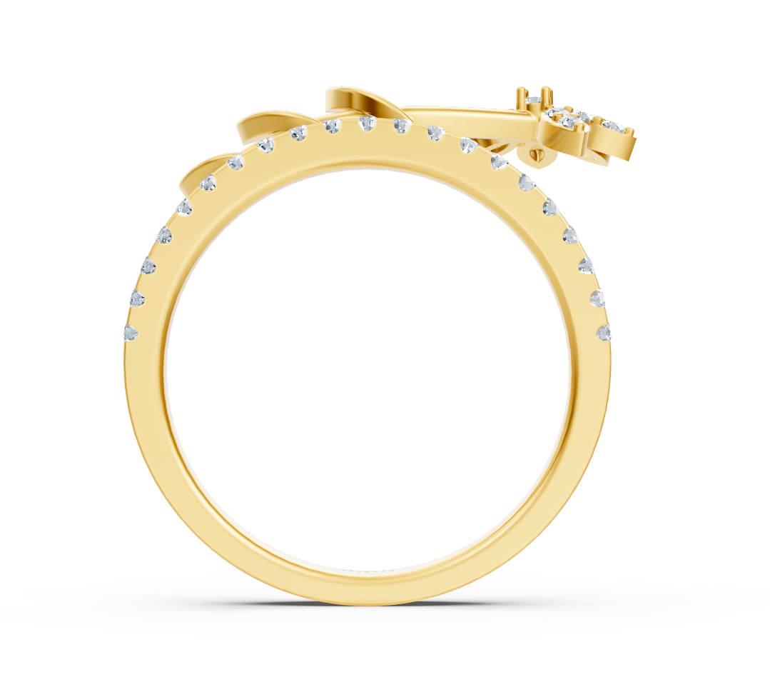 Yellow gold ring with butterfly design and round diamonds