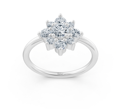 Weißgold-Blumenring mit rund geschliffenen Labor-Diamanten
