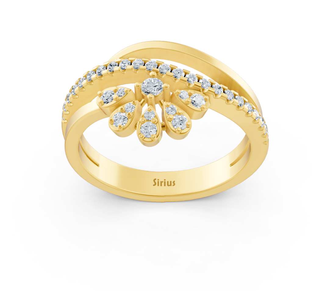 Yellow gold wing ring with lab-grown diamonds