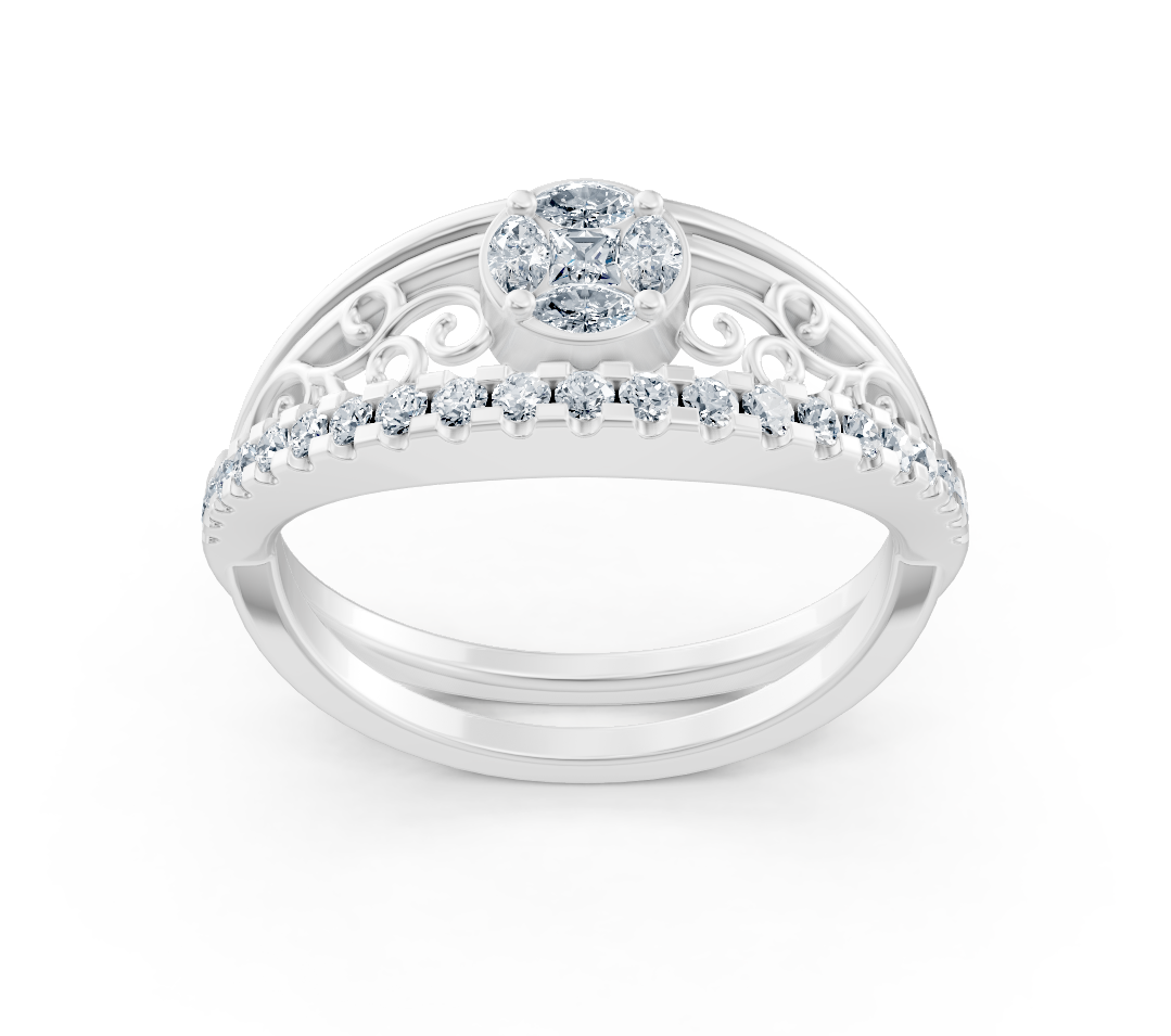 Weißgoldener Ring im Barockstil mit Labordiamanten