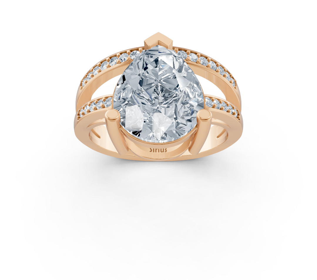 Elegant Rose Gold ring with pear-shaped and round lab-grown Diamond - 5.56 ct - high-quality Jewelry by Rosy Lab Diamonds
