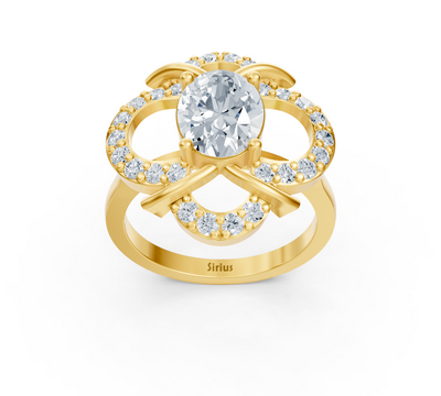Radiant yellow gold ring with oval diamond – 1.31 carat main stone