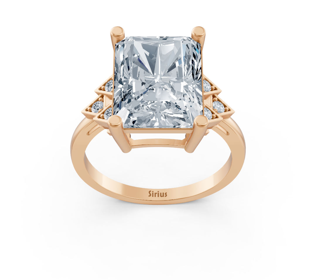 14 Ayar Rose Altın ve Laboratuvar Pırlantalarla Modern Radyant Pırlanta Yüzük - Rosy Lab Diamonds’tan Yüksek Kaliteli Mücevher