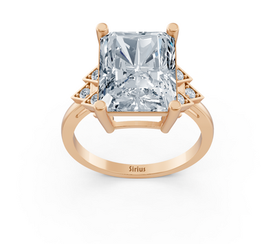 Modern radiant diamond ring with lab diamonds in 14K rose gold