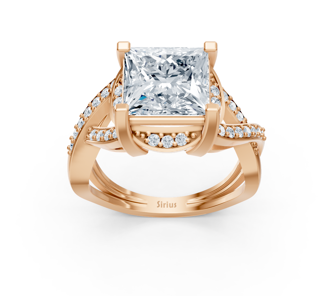 Rose gold ring with lab-grown princess and round diamond – 3.51 ct