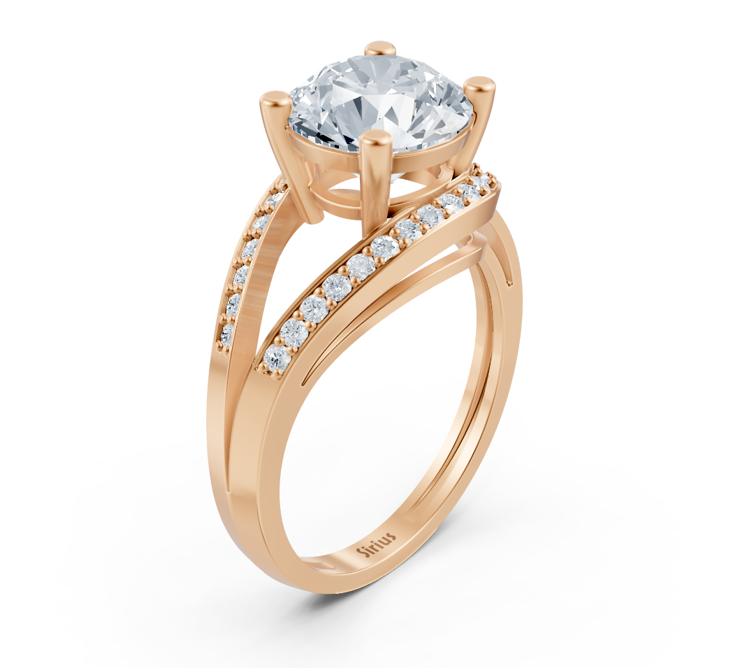 Rose gold solitaire ring with pavé lab diamonds and split band