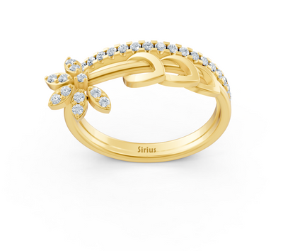 Yellow gold ring with butterfly design and round diamonds