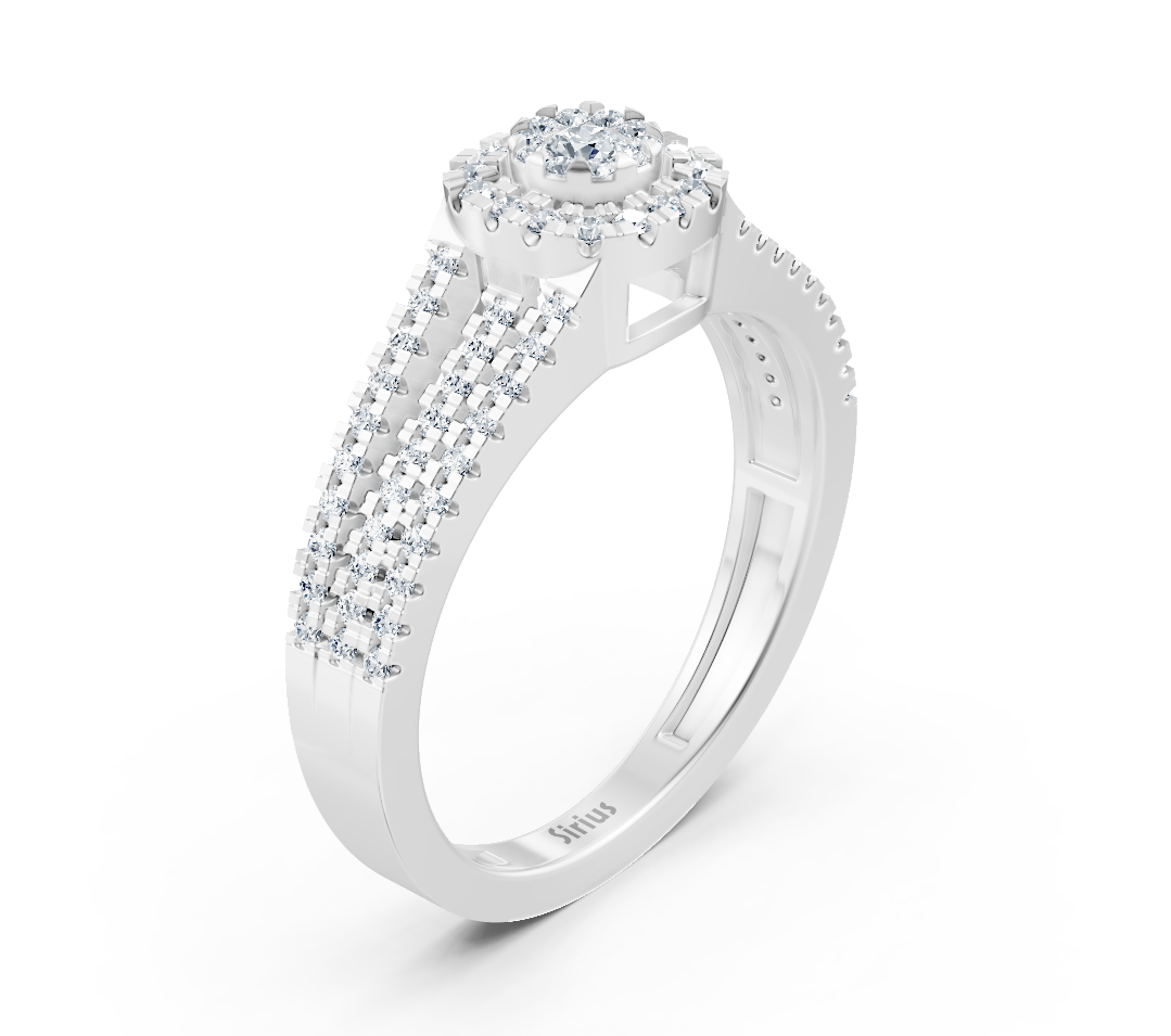 Weißgoldring mit Diamant-Halo
