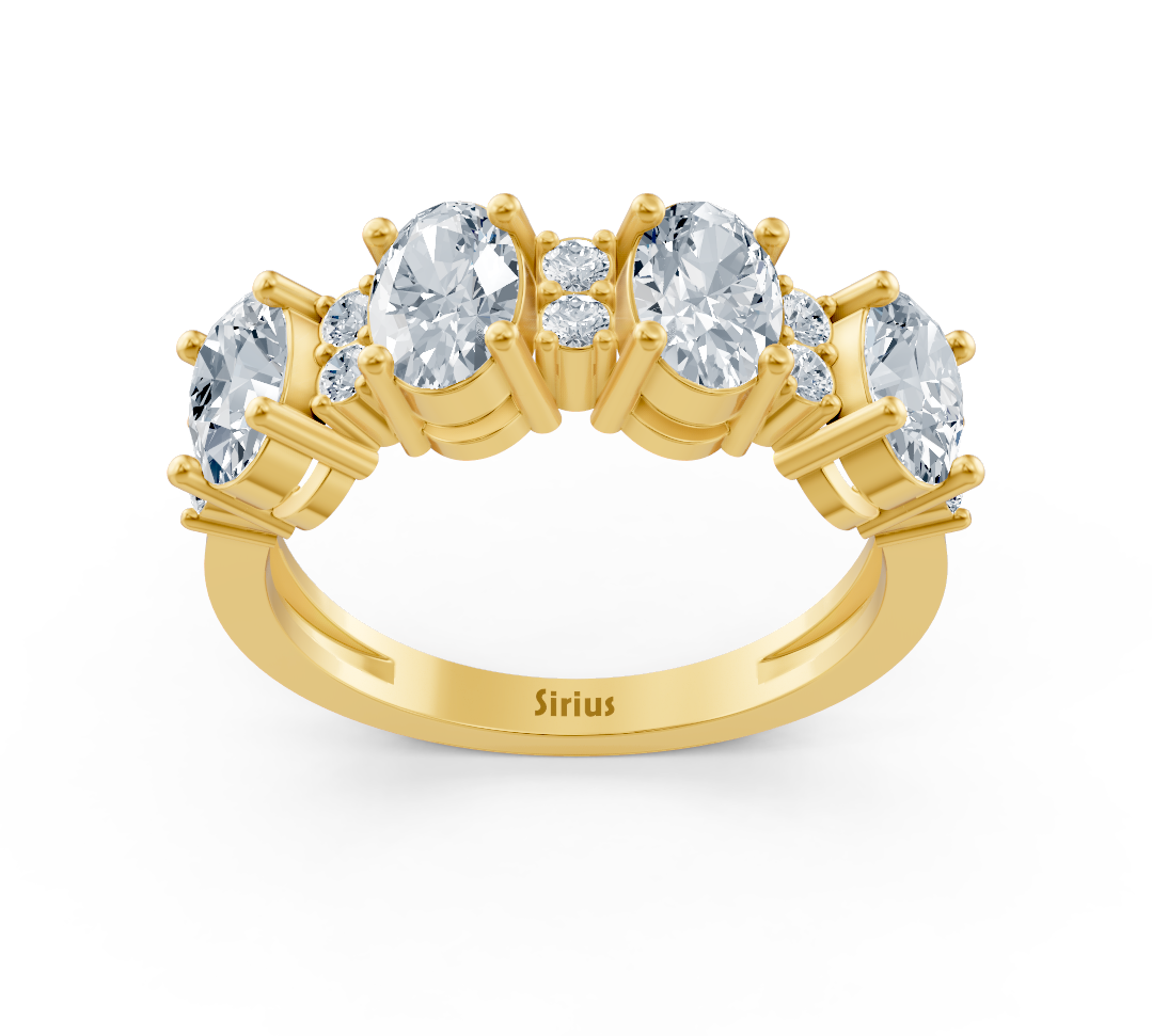 Exklusiver Mehrsteinring aus Gelbgold mit ovalen und runden Labordiamanten - hochwertiger Schmuck von Rosy Lab Diamonds