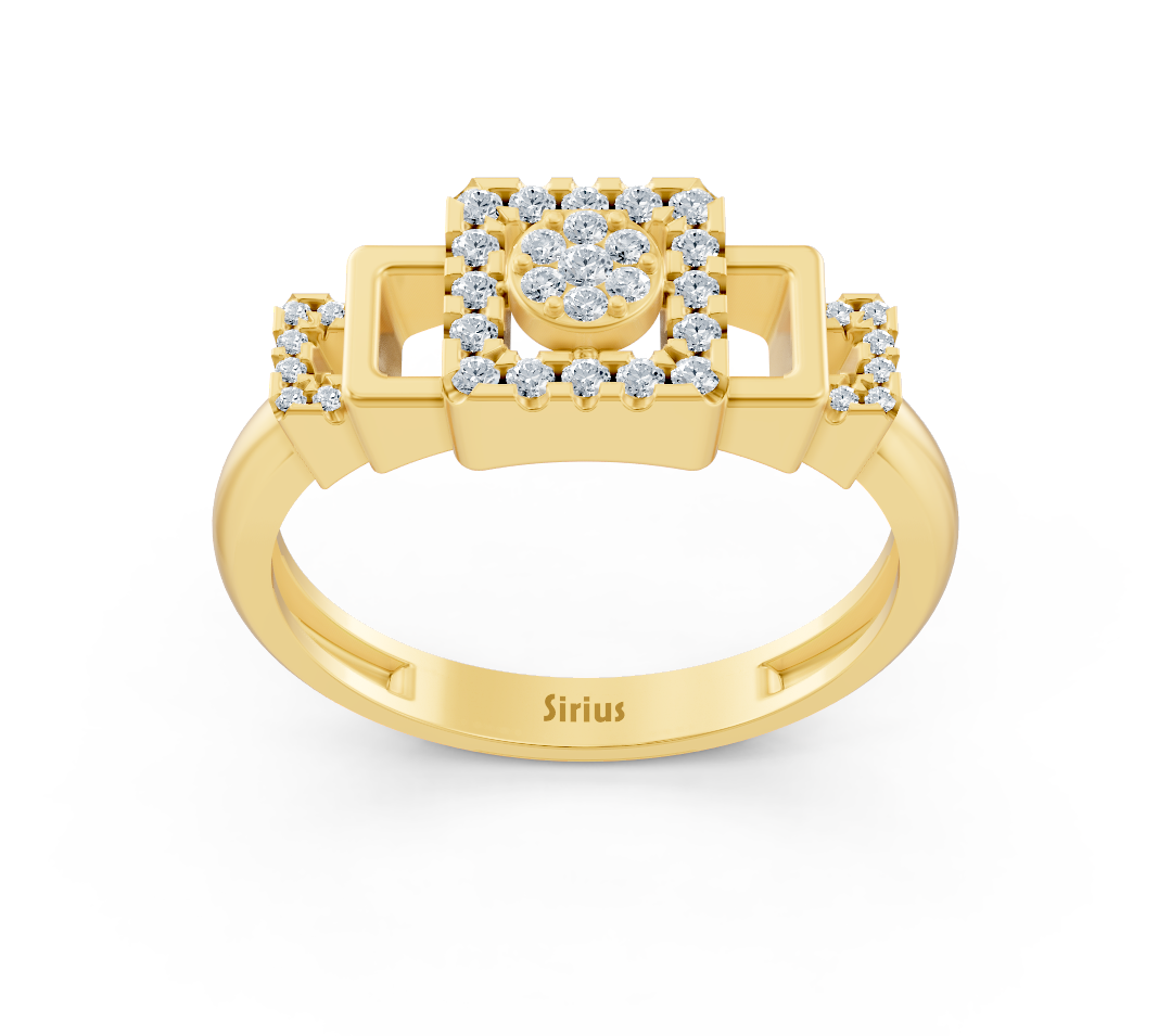 Yellow gold ring with architectural diamond design