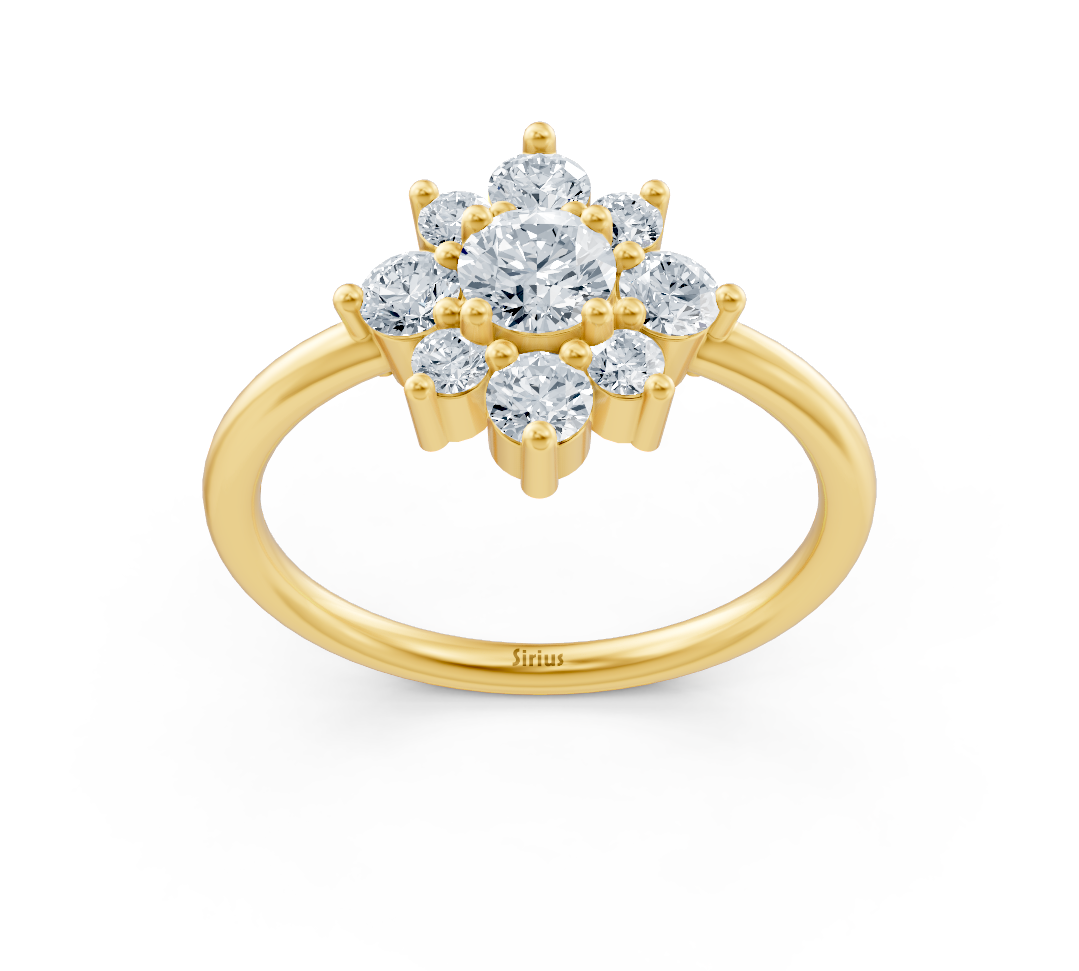 Blumenförmiger Gelbgold-Ring mit Labor-Diamanten im Rundschliff - hochwertiger Schmuck von Rosy Lab Diamonds