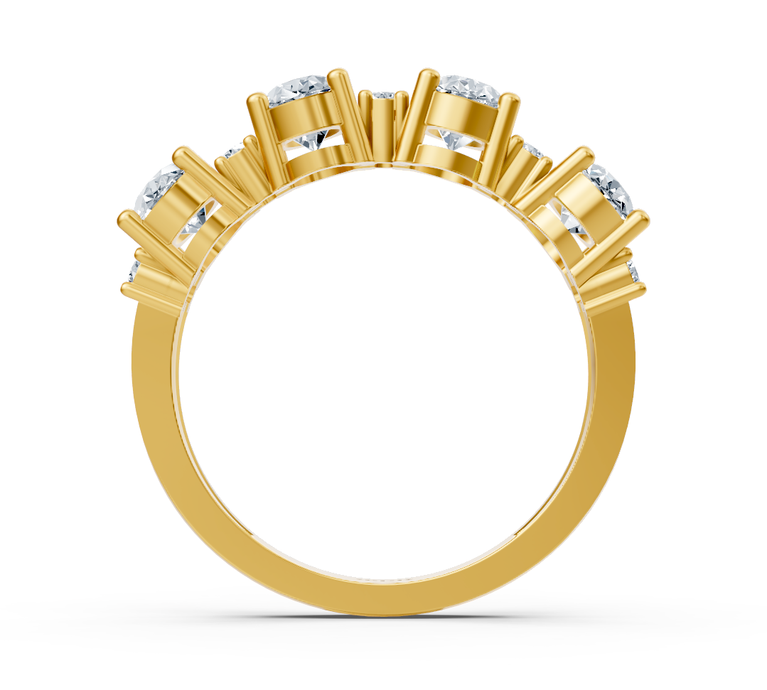 Bague multi-pierres exclusive en or jaune avec diamants de laboratoire ovales et ronds