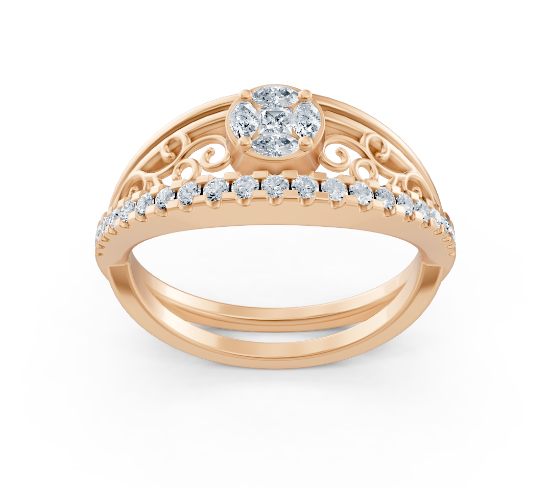 Rose gold ring in baroque style with lab diamonds
