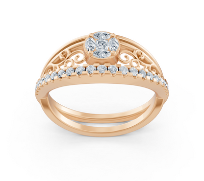 Rose gold ring in baroque style with lab diamonds