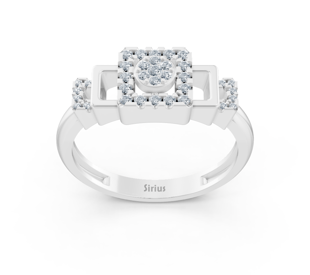 Bague moderne en or blanc avec design abstrait de diamant