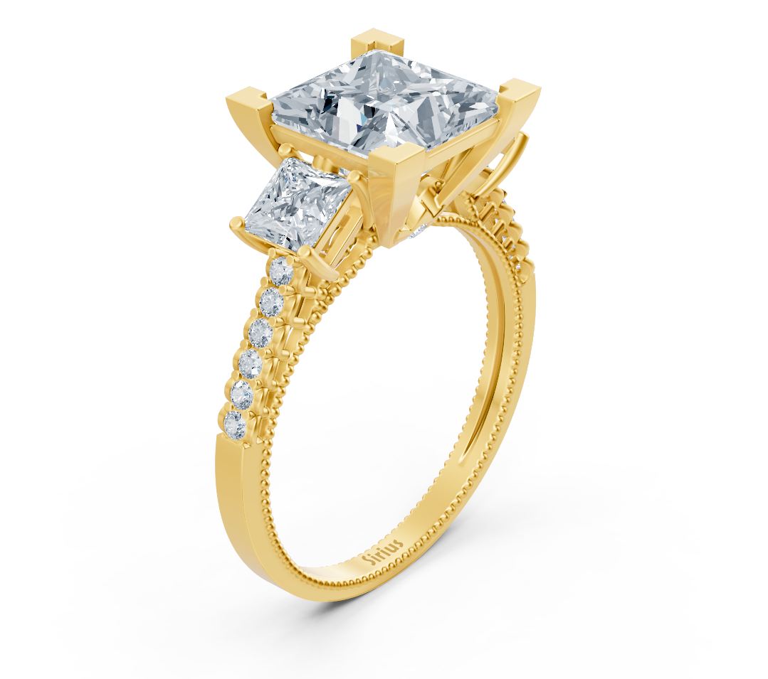Eleganter Gelbgold-Ring mit Princess- und rundem laborgezüchtetem Diamant - 2,70 ct - hochwertiger Schmuck von Rosy Lab Diamonds