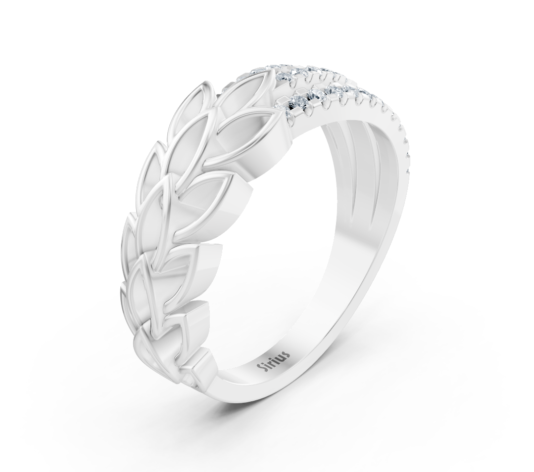 Weißgoldener Blattmuster-Ring mit laborgezüchteten Diamanten