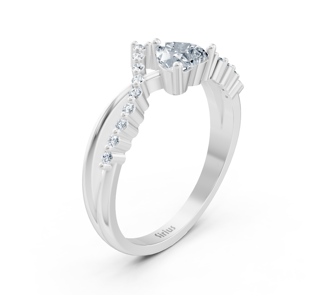 Bague en Or Blanc avec diamant en forme de cœur et sertissage pavé en diamants de laboratoire – Bijoux haut de gamme de Rosy Lab Diamonds