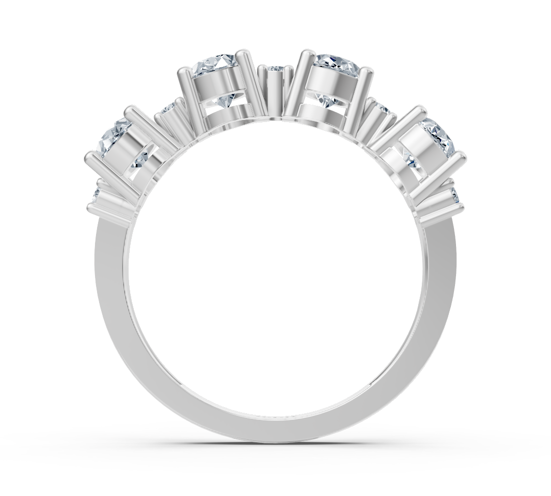 Élégante bague multi-pierres en or blanc avec diamants de laboratoire ovales et ronds