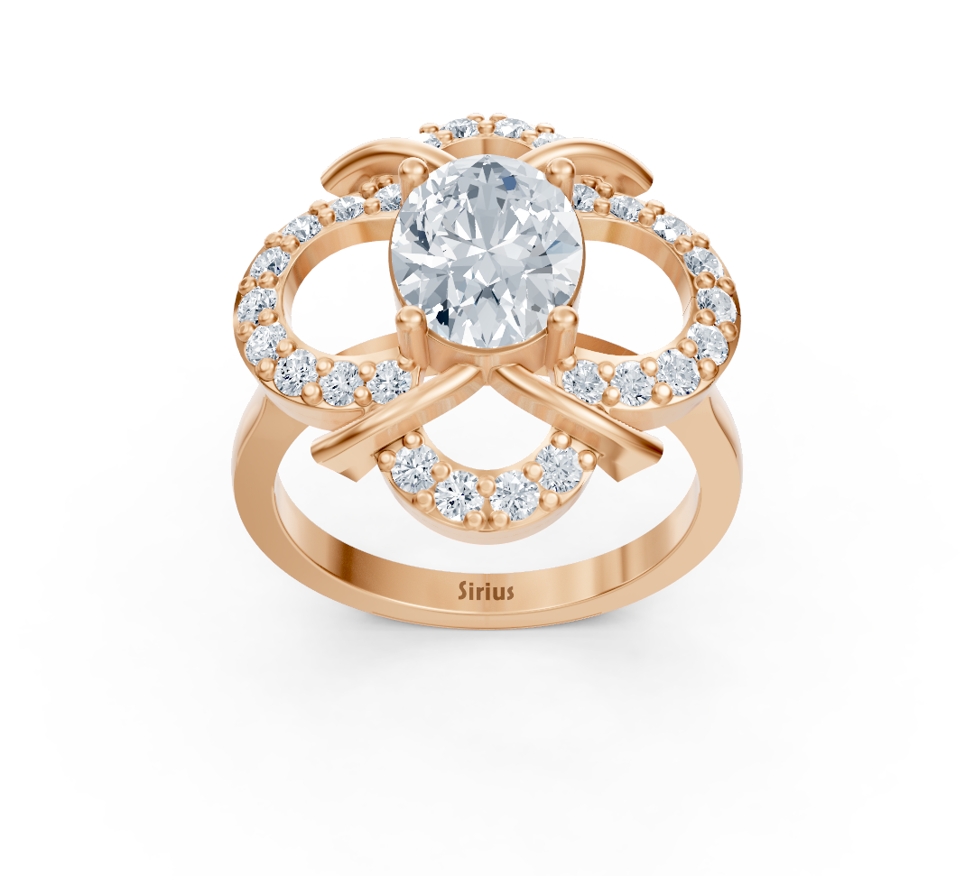 Romantic rose gold ring with oval diamond – 1.31 carat main stone
