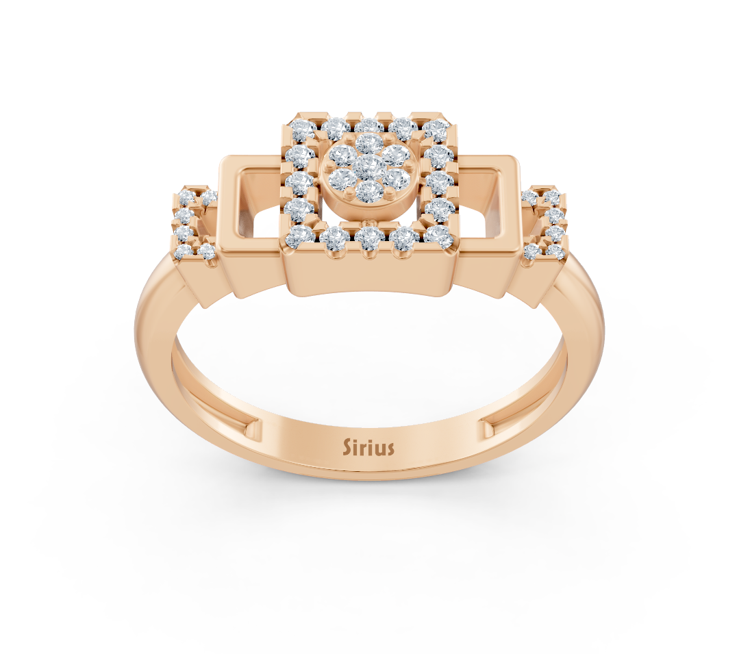 Modern rose gold ring with architectural diamond design
